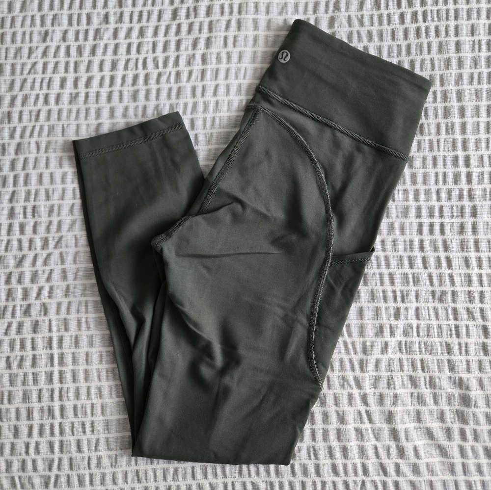 Lululemon Invigorate Legging Crop 23 Smoked Spruce Everlux Pockets Size 4